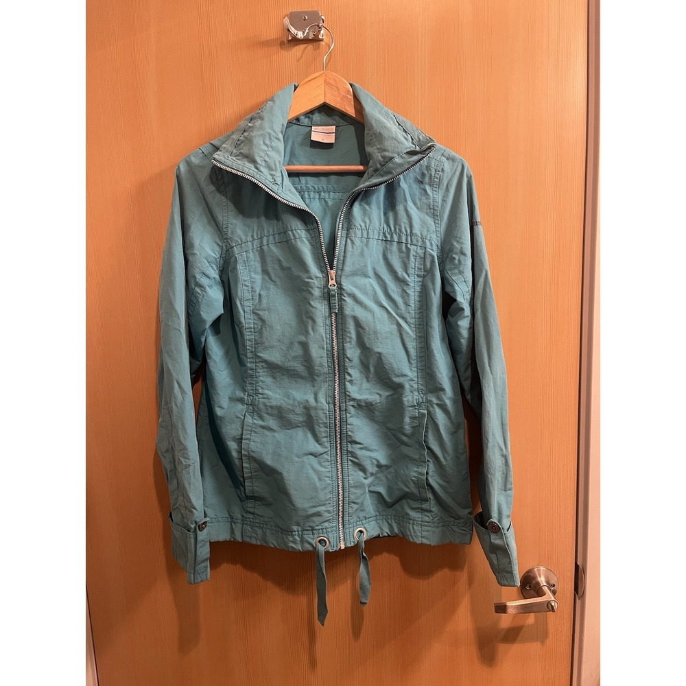 Columbia Hooded Jacket Womens Size M Blue Full Zip Windbreaker Coat Lightweight